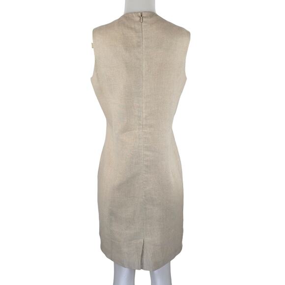 Amanda Smith 100% Pure Linen Tan Floral Embroidered Women's Dress 10 - Picture 3 of 4